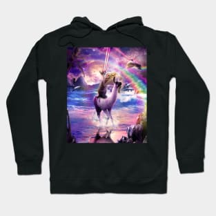 Rainbow Laser Cat On Llama Unicorn Eating Taco Hoodie